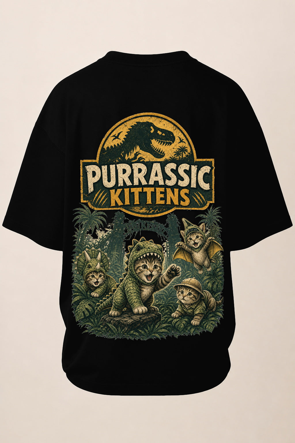 VYRO Purrassic Kittens professional oversized back print mockup - Black